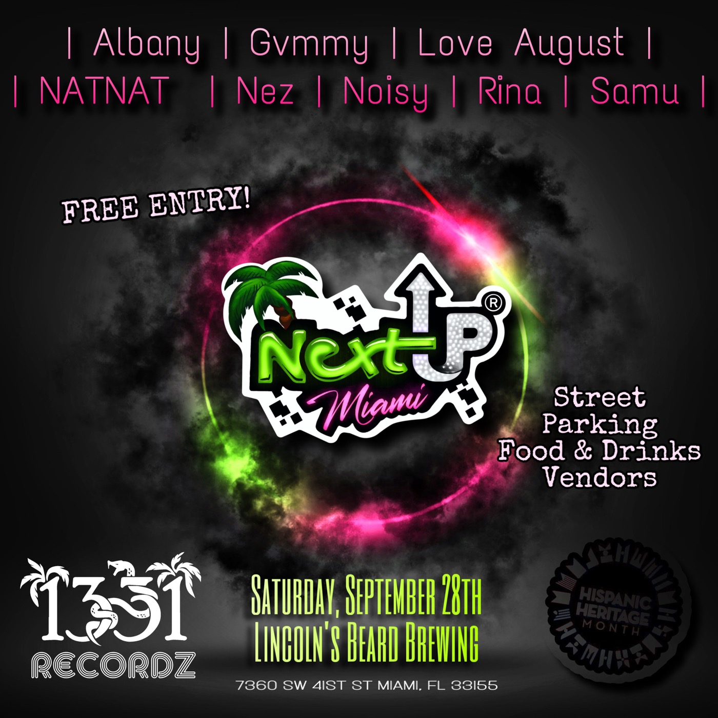 Next Up Miami event lineup flyer designed by LMDP