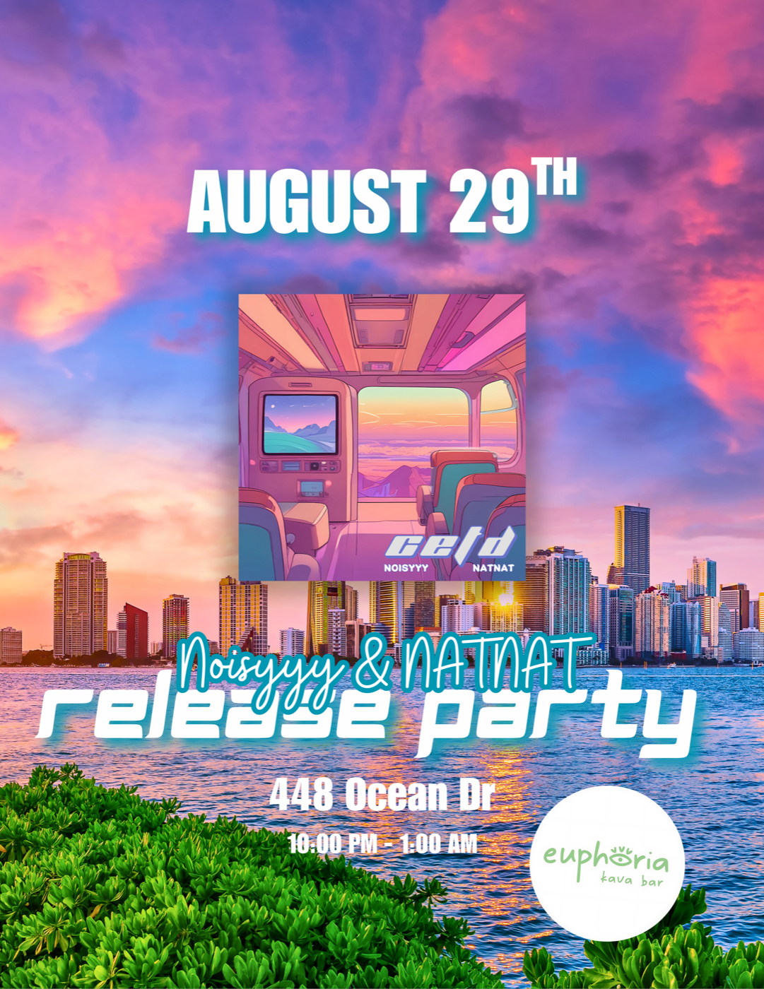 Noisy and NatNat Miami release party flyer designed by LMDP