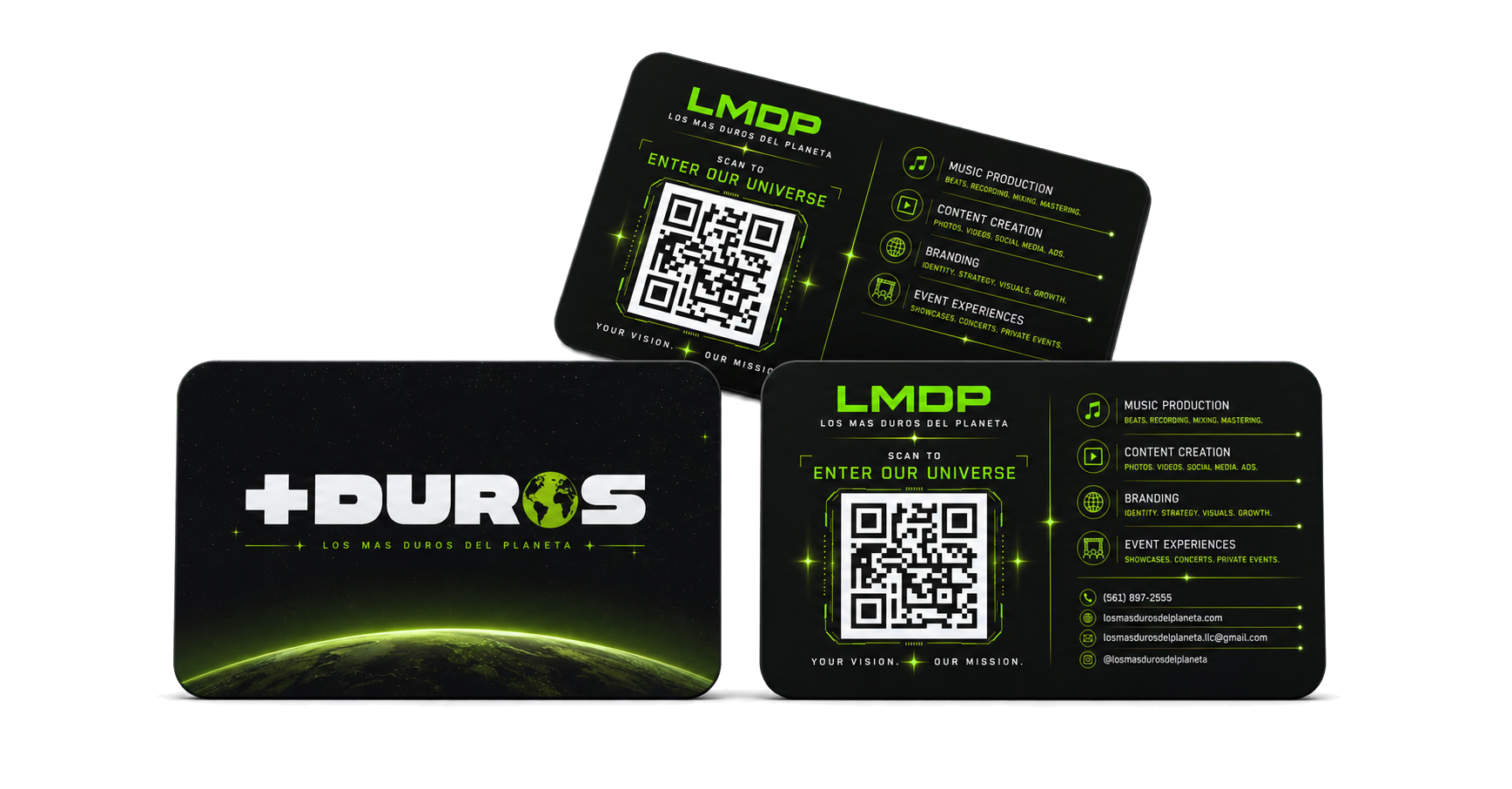 LMDP custom business card designs shown as premium product mockups